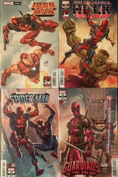 artwork of 4 covers for Deadpool nerdy pack by Rob Liefeld
