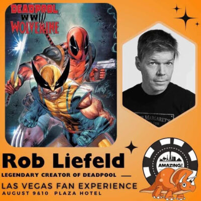 Flyer for VIP Vegas Liefeld with a photo of Rob Liefeld and artwork