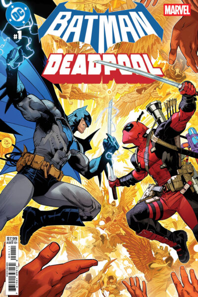 Cover art of batman facing Deadpool
